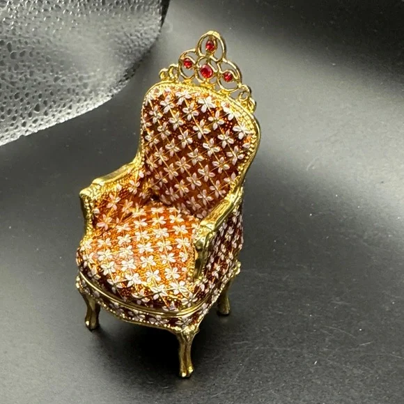 Elegant Gold and Red Miniature Chair Trinket Box - Picture 2 of 6
